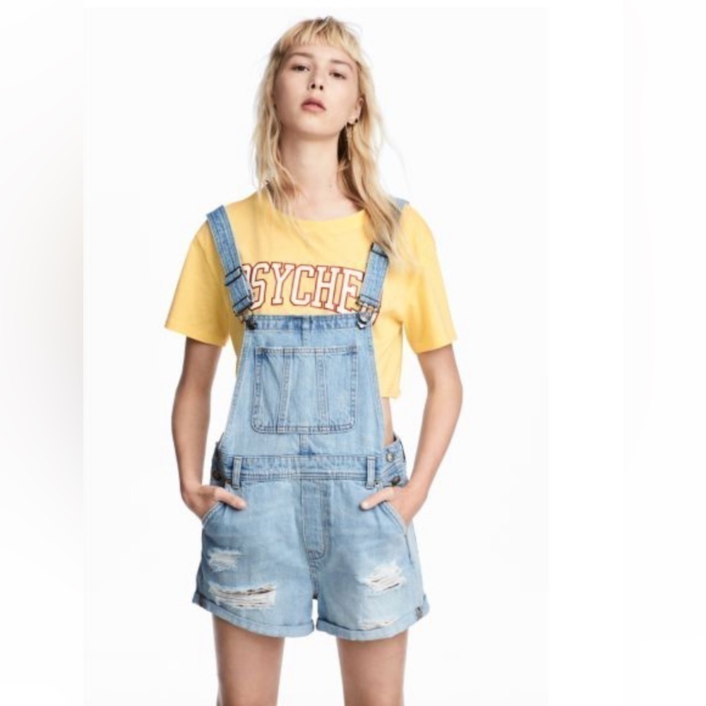 H&M blue denim overalls shorts. Size 4